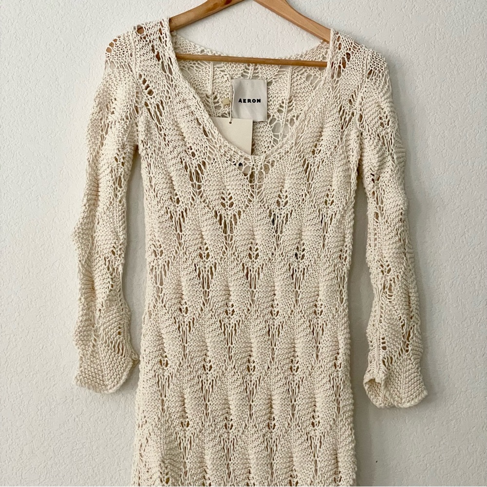 Aeron Shela Dress Crochet Maxi Open Weave Knit Kaftan Caftan Swim Cover Designer - Picture 6 of 13